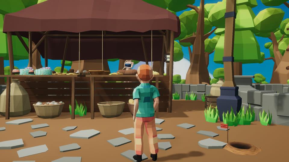 A seller at his stall, the nest's flag in front of him