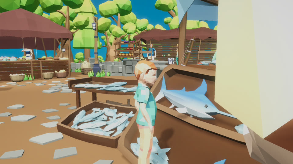 The fish stall, a seller behind it