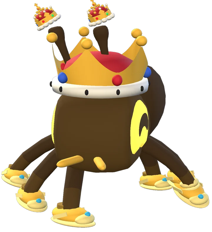 The golden ant in a royal crown, tiny crowns on its antennae and golden shoes