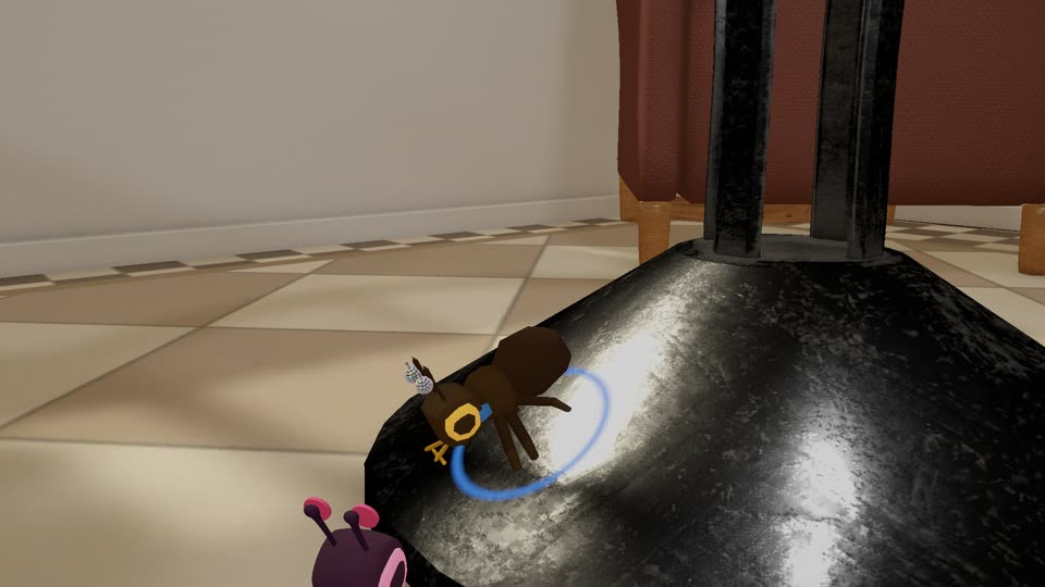 An ant on top of a black lamp, play the clip